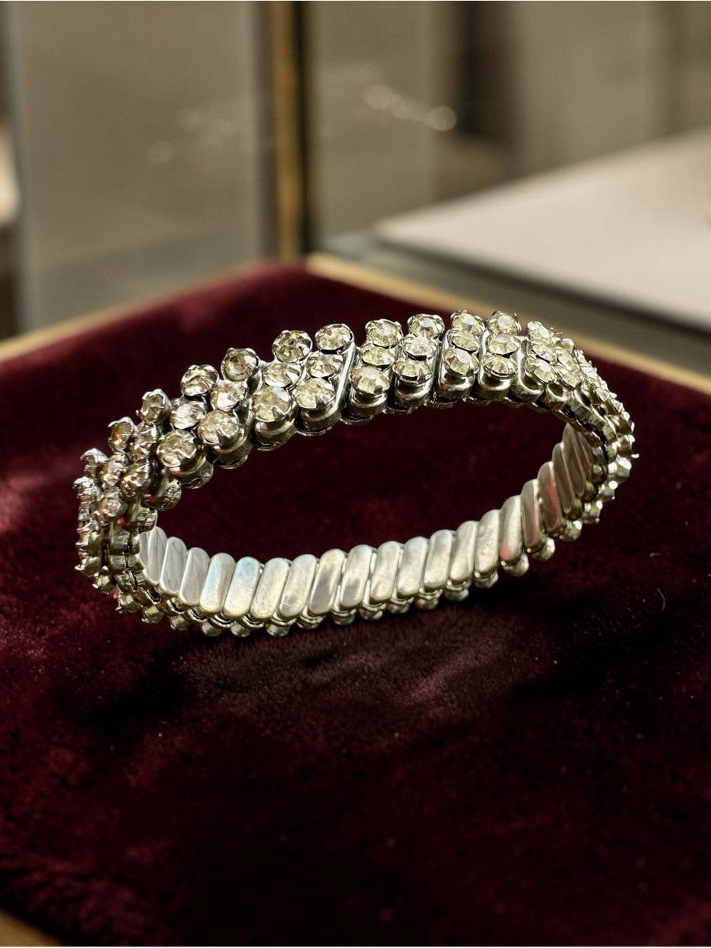 Silver Crystal Stretch Bracelet - Clear Rhinestone Women’s Jewelry